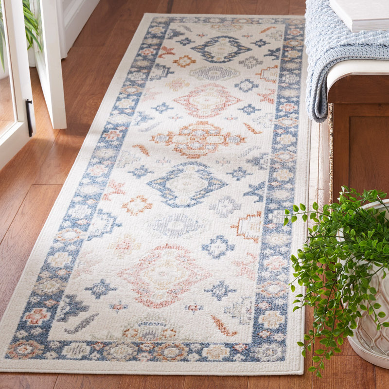Tapis beige / bleu Huitt lavable 218, Tapis de couloir 2 pi 2 po x 8 pi