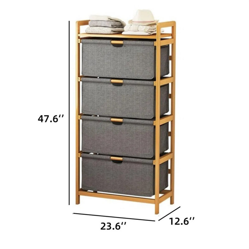 Bamboo Shelf 4 Drawers with a Row – Storage Organizer with Practical Design