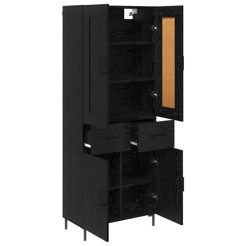  Highboard With Drawer 2 Pcs Artisan Oak Engineered Wood, Black Oak