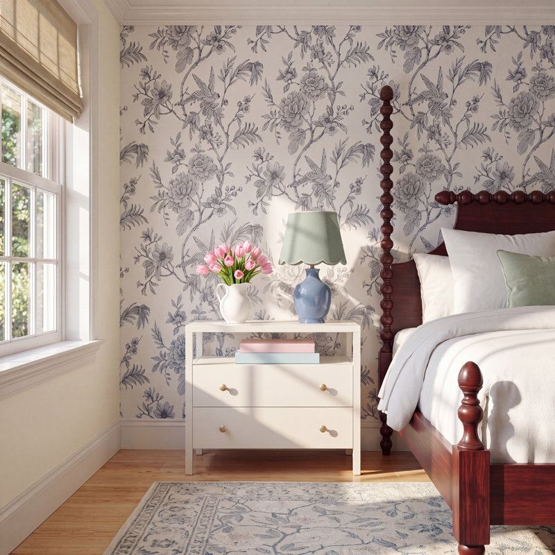 Papier peint Betsey Moss Rosebush, Blanc / blanc cassé