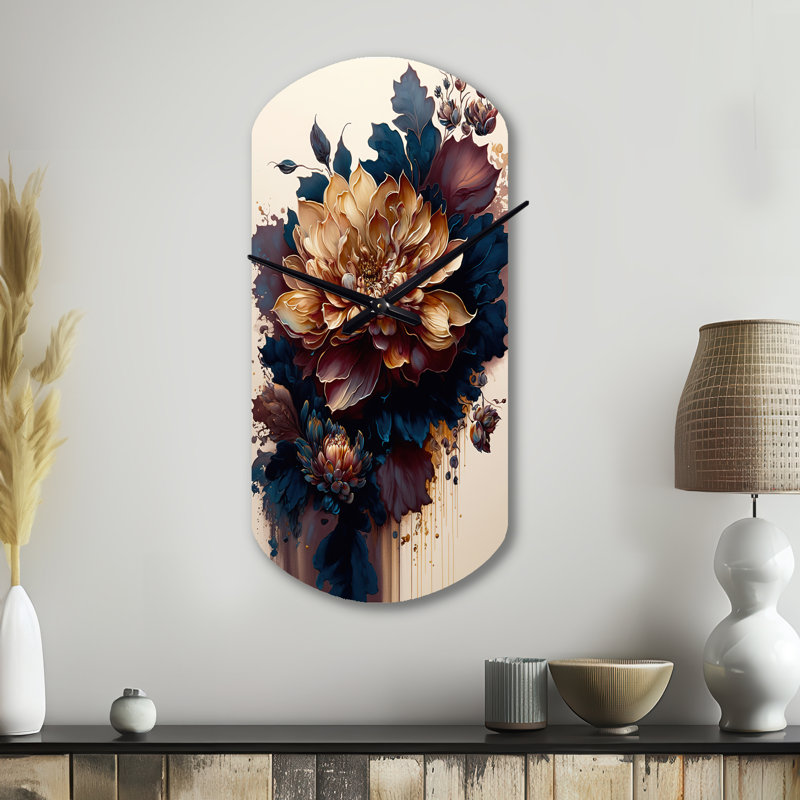 Horloge murale cylindrique traditionnelle Theberge bourgogne et bleu Theberge Dahlia Bunch II, Petit