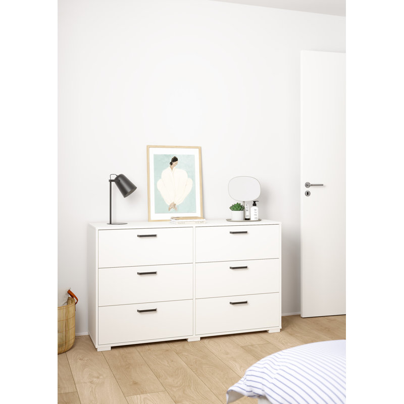  Commode double 6 tiroirs 54,61 po Chesnel, White