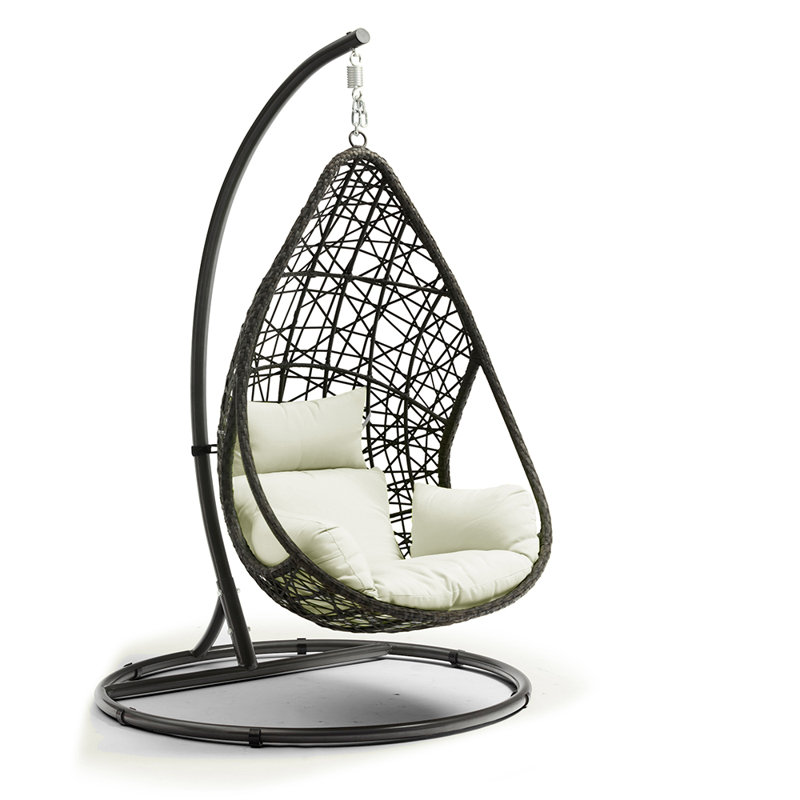 Bravo Outdoor Swivel Papasan Chair, Gray Frame/Cream Cushion