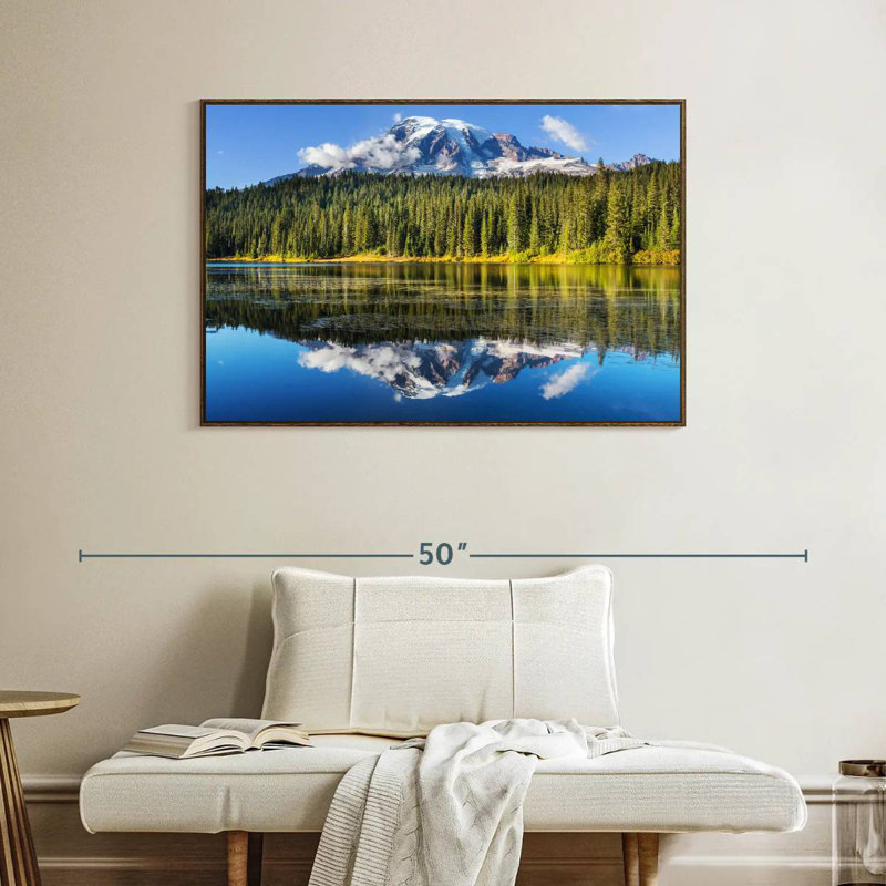 Lac alpin près du mont Rainier, Cadre flottant noyer, 40 po x 27 po