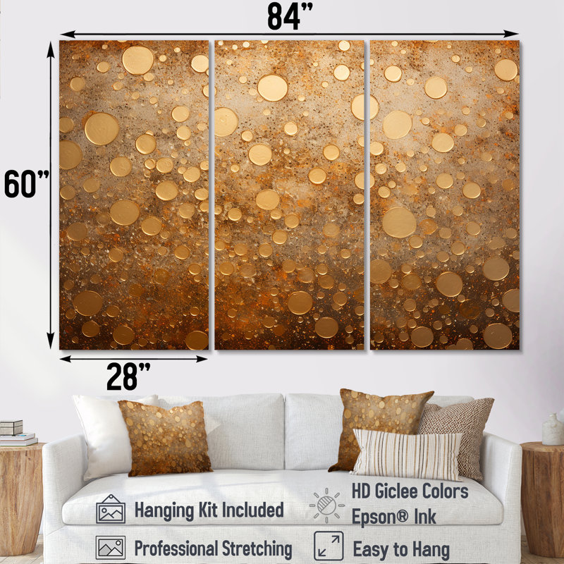 Gold Perlages Pulse - ensemble d'art mural abstrait, H 60 po x l 84 po x P 1,5 po, Toile tendue