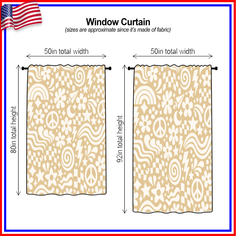 Rideaux de fenêtre Beige Retro Symbols, 50" x 92" - 1 Panel, Blockout
