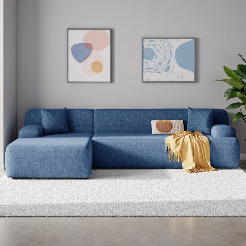 Canapé modulaire modulaire en forme de L 111 po | Chenille anti-froissement, siège à nuage profond de 53 po, silhouette à profil bas de 26,5 po, 2 coussins décoratifs