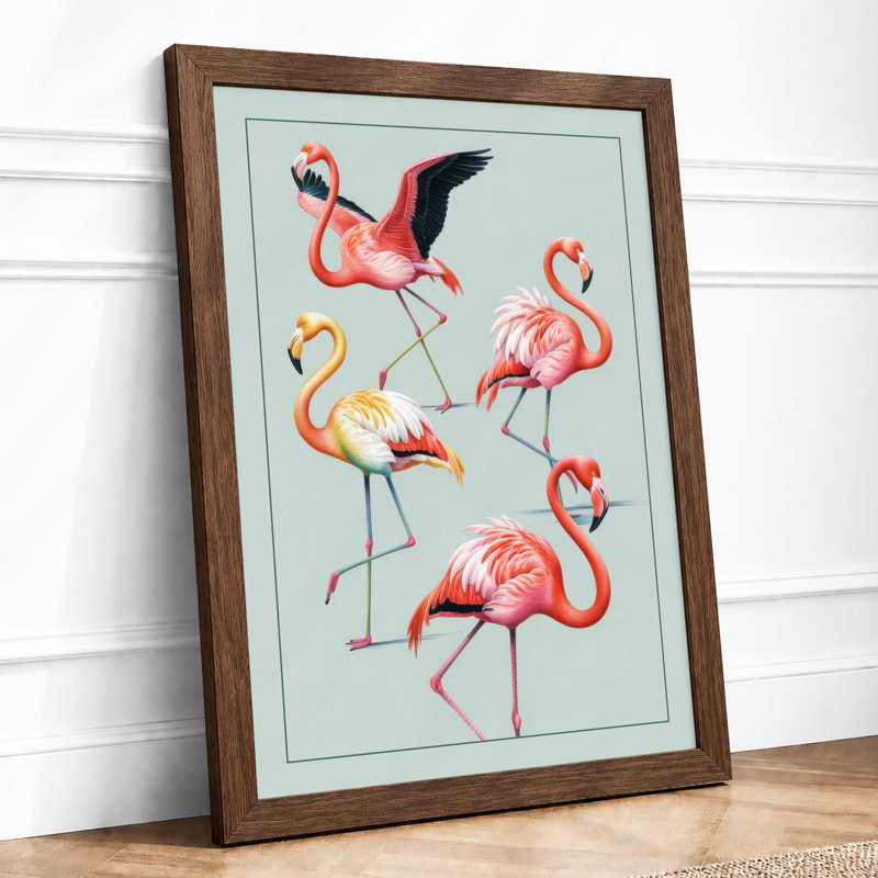 Flamingo Grace Boho - Framed Print, A2 - 59.4 x 42.0 cm, Walnut