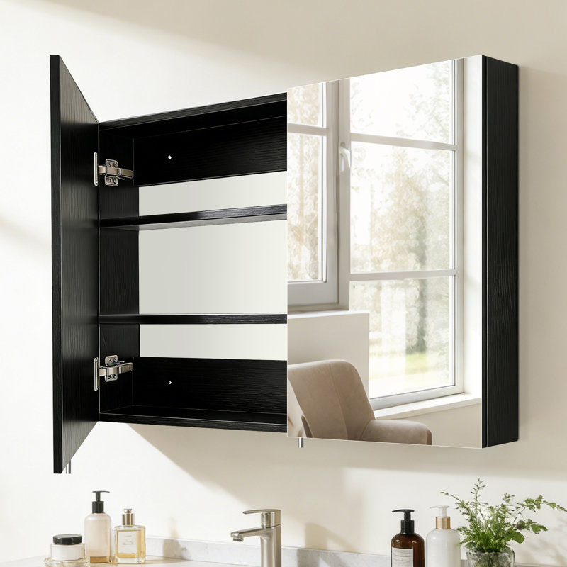 Armoire à pharmacie noire en bois avec miroir H 32 po x l 24 po, entièrement assemblée, à fixation en surface
