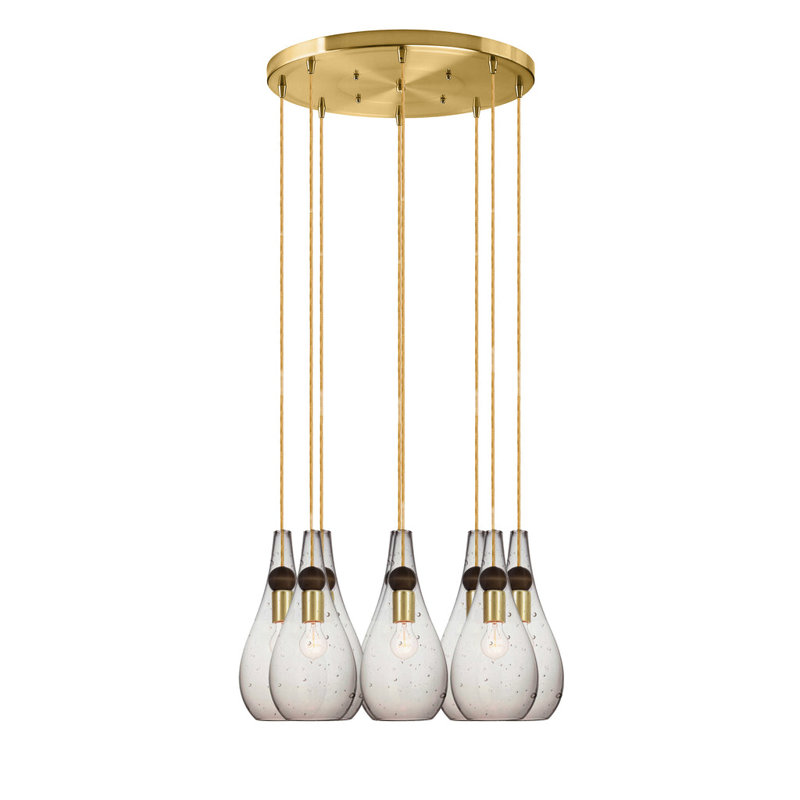 Earth 8 - Light Chandelier, Nickel Braided Cord, Clear Glass, 120" H x 16" W x 16" D