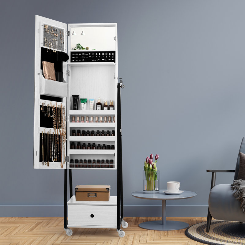 Armoire pour bijoux avec miroir Omeara, Blanc