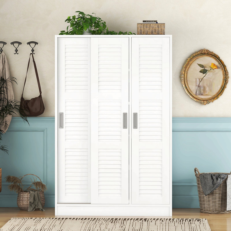 Penderie à 3 portes avec tablettes, blanc