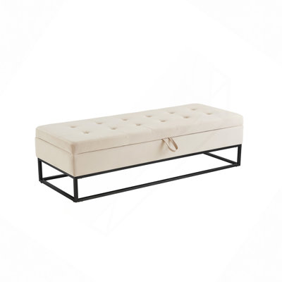 58.6" Bed Bench Metal Base With Storage Velvet