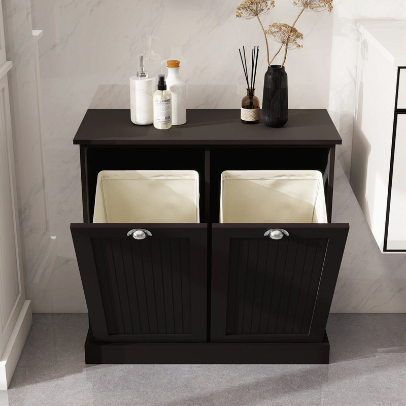 Two-Compartment Tilt-Out Laundry Sorter Cabinet, Black