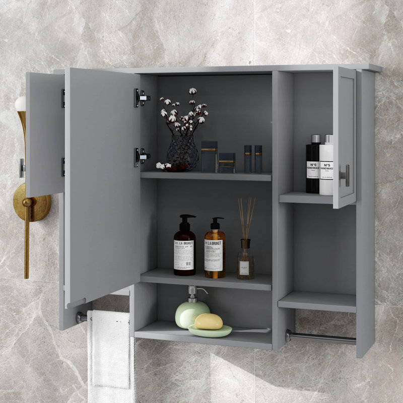 Armoire de salle de bain murale 35 "x 28" avec miroir, tablette ouverte et barre à serviettes, armoire de salle de bain avec miroir