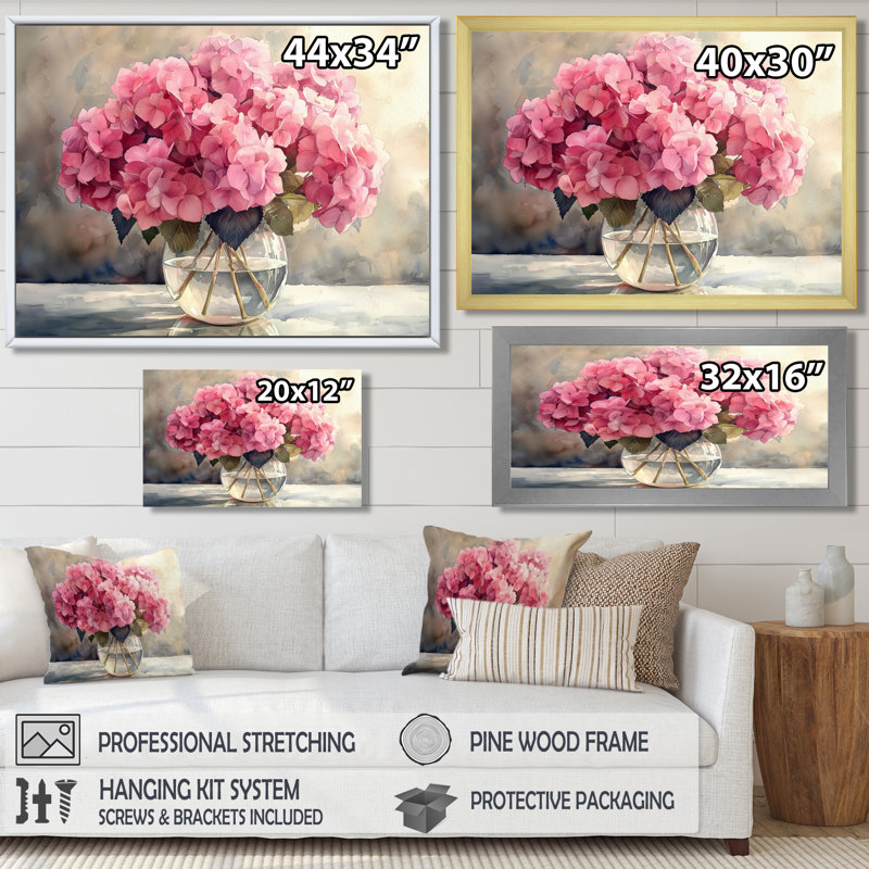 Inestroza hortensias dans un vase en verre II - hydrangées, art mural, Reproduction encadrée d'une seule photo, Argent argent