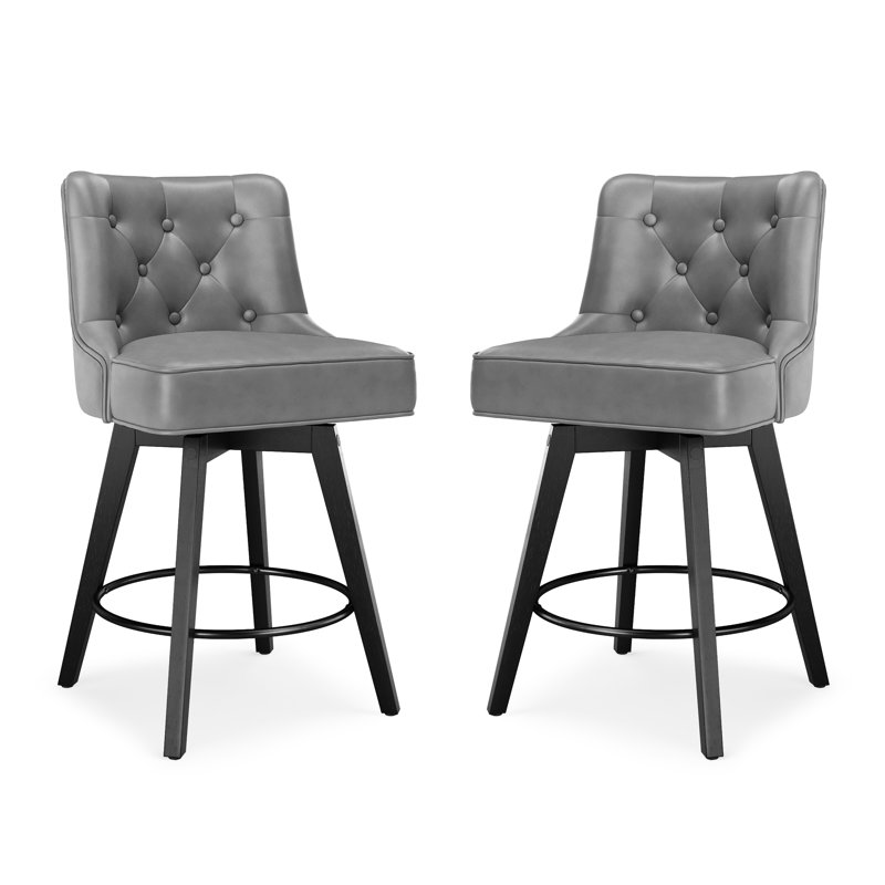 Bianny Swivel Upholstered Counter Stool, Dark Gray/Faux Leather
