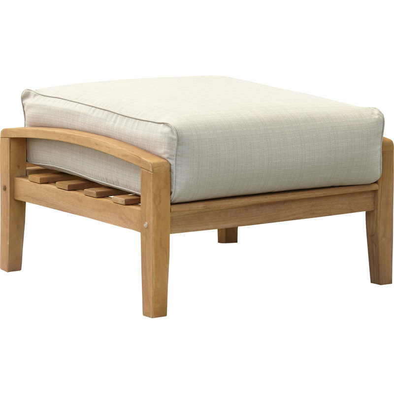 Pouf d'extérieur Summerton en teck avec coussin, Beige, Naturel