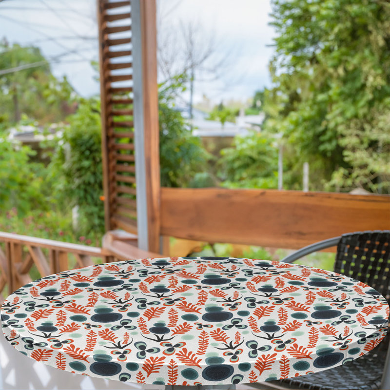 East Urban Home Abstract Fitted Round Tablecloth Burnt Orange and Multicolor, 67.72" Round