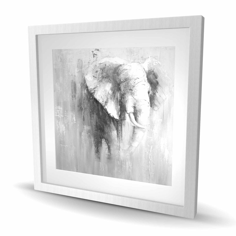 Abstract Grayscale Elephant - Monochrome Framed Print Decor