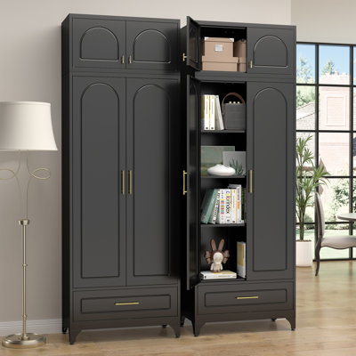 Kitchen Pantry Cabinet, 90" Tall Metal Pantry Cabinet, Food Cupboards With One Drawer, Freestanding Storage Cabinets For Dining, Living Room, Black,16" D X 32" W X 90" H, Assembly Required