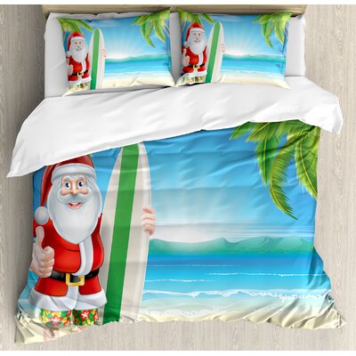 Christmas Santa Claus with Trunks on Beach Surfboard Sunny Hot Decor Duvet Cover Set -  Ambesonne, nev_20066_king