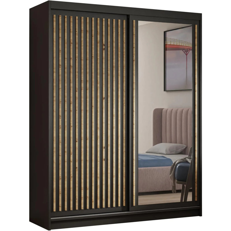 Ramik 2 Door Sliding Wardrobe, 205cm H x 100cm W x 88cm D, Black