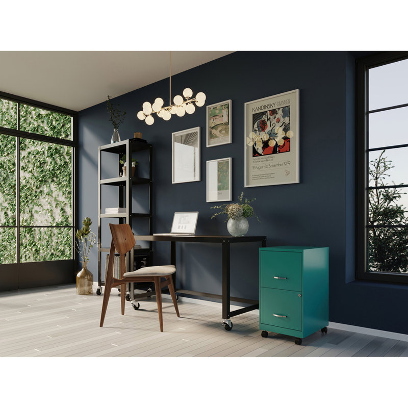 Teal Steel 2-Drawer Lockable Mobile File Cabinet