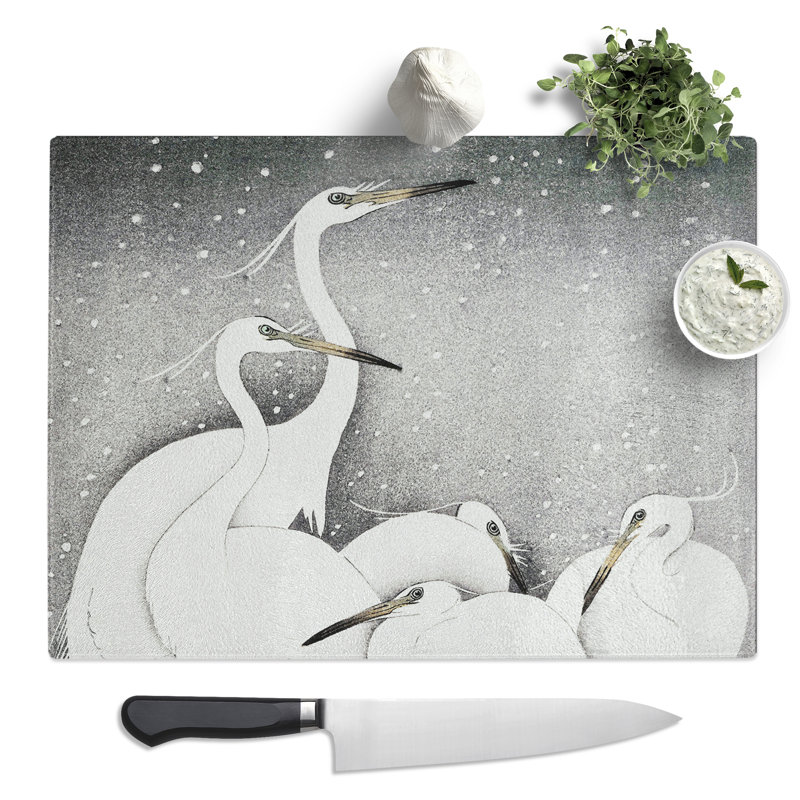 Group Of Egrets By Ohara Koson  Glass Chopping Board