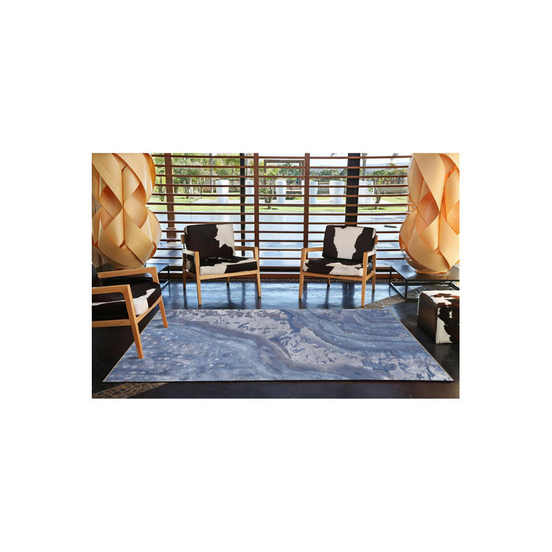 Tapis bleu délavé à motif abstrait et créatif, Carré 3 pi 3 po 