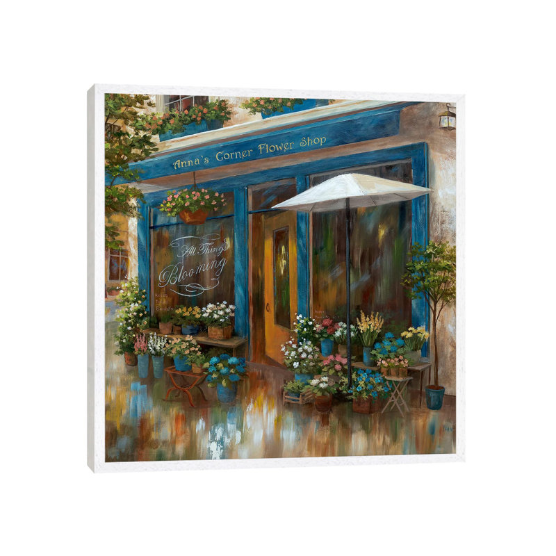 Anna's Corner Flower Shop by Nan - Painting on Canvas, 45.72 cm H x 45.72 cm W, White Framed