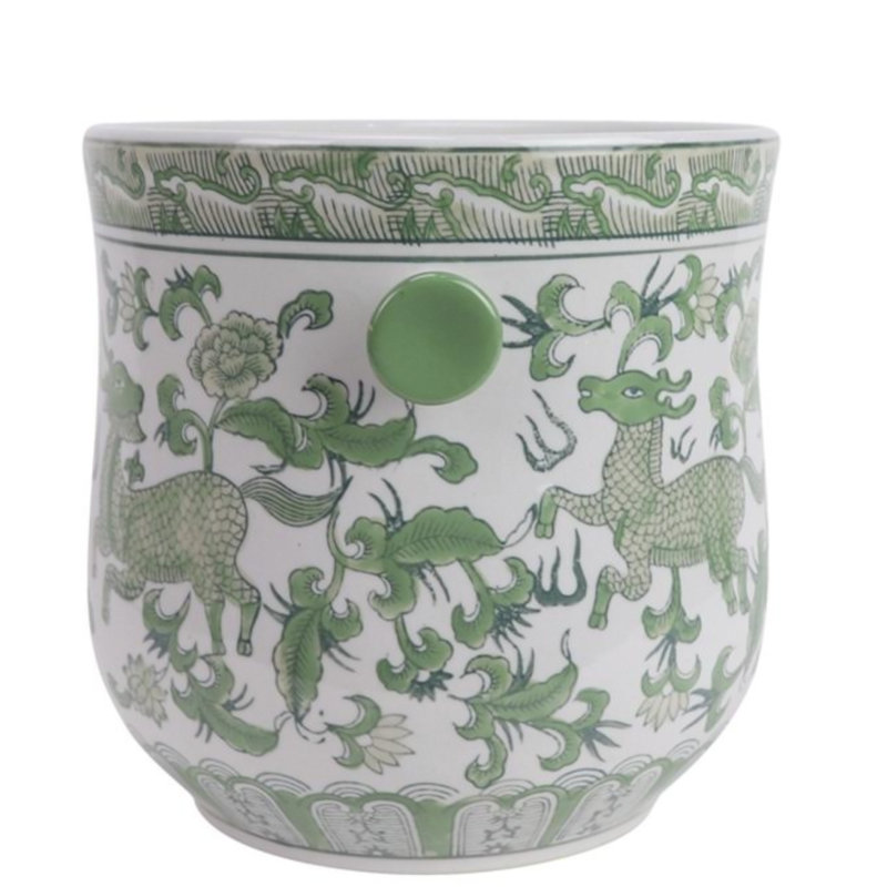 Green & White Bamboo Handle Ice Bucket