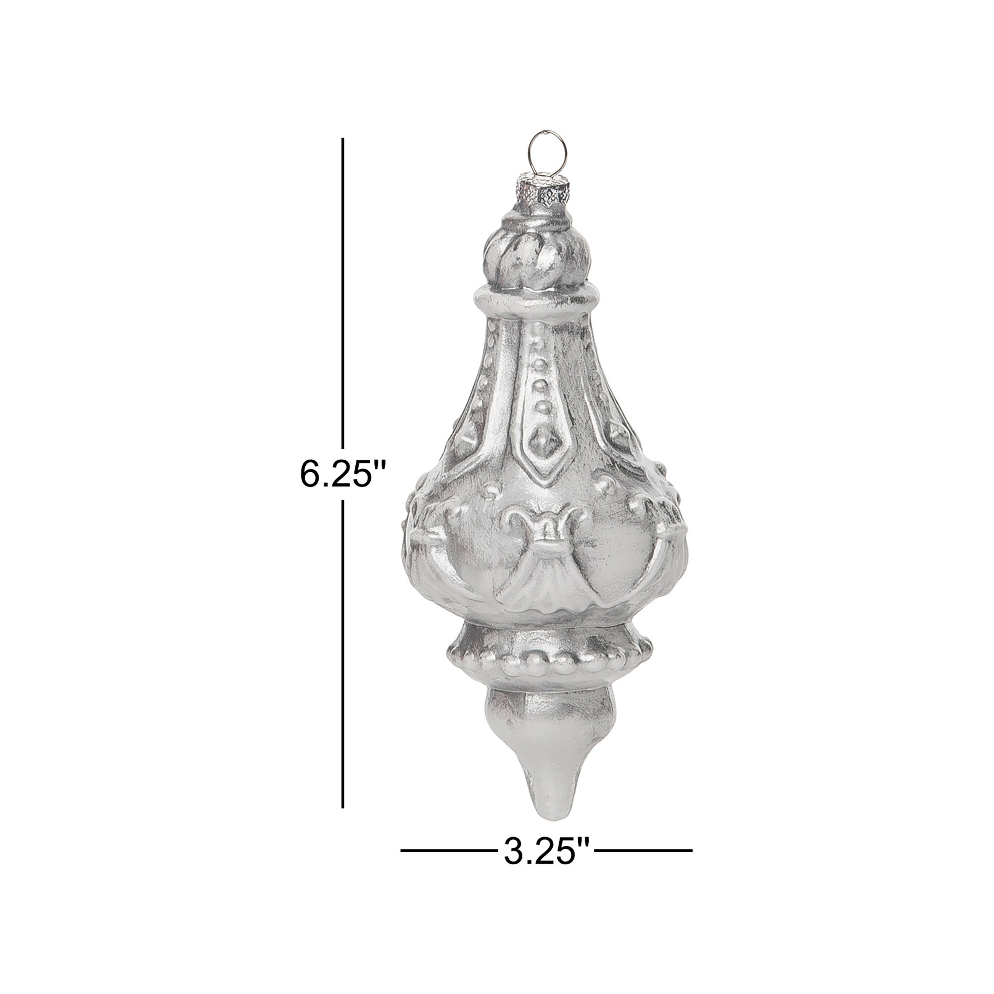3 Piece Glass Finial Ornament Set, Silver