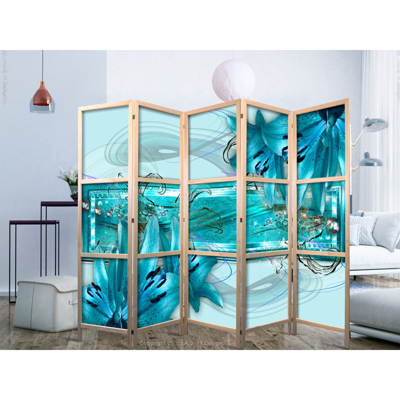 225cm W x 171cm H 5 - Panel Solid Wood Folding Room Divider