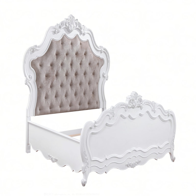 Lit Latisha en tissu et finition blanche, Grand