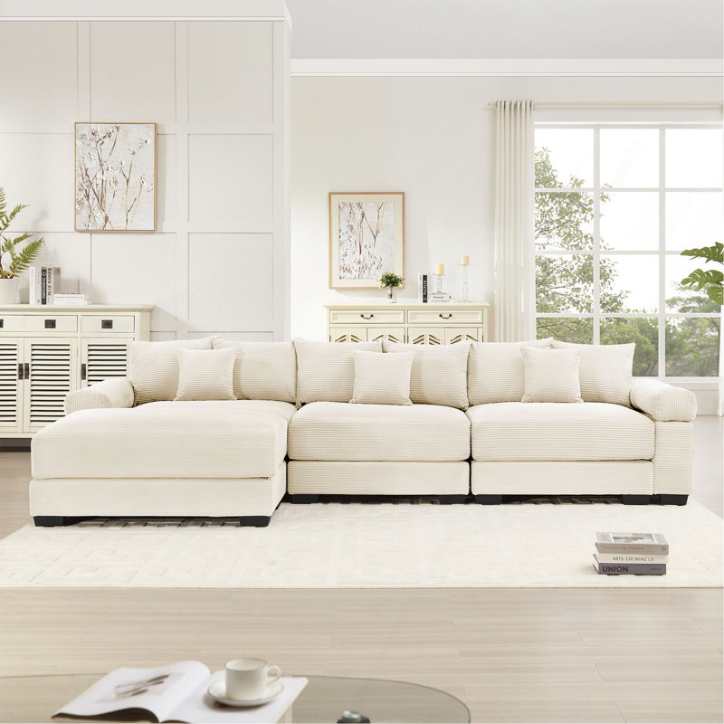 Canapé modulaire en L 130 po surdimensionné en forme de L, tissu en velours côtelé doux, avec repose-pieds, assise profonde, accoudoirs larges, conception ergonomique, 9 coussins, assemblage facile, pour le salon, la chambre à coucher