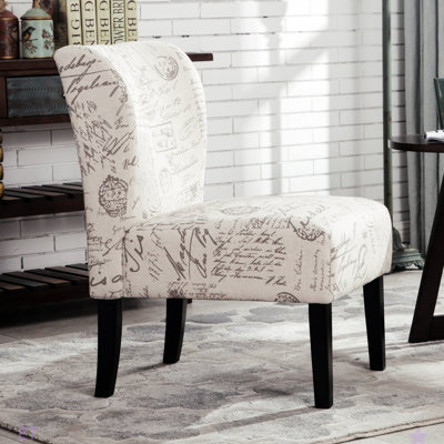 English Letter Print Fabric Armless Contemporary Accent Chair