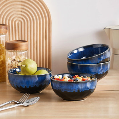 24Oz Bowls For Soup, Ceramic Soup Bowls Set Of 4, Blue Cereal Bowls Set ,(Blue)