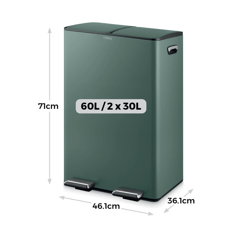 60 Litre Step On Recycling Bin, Green