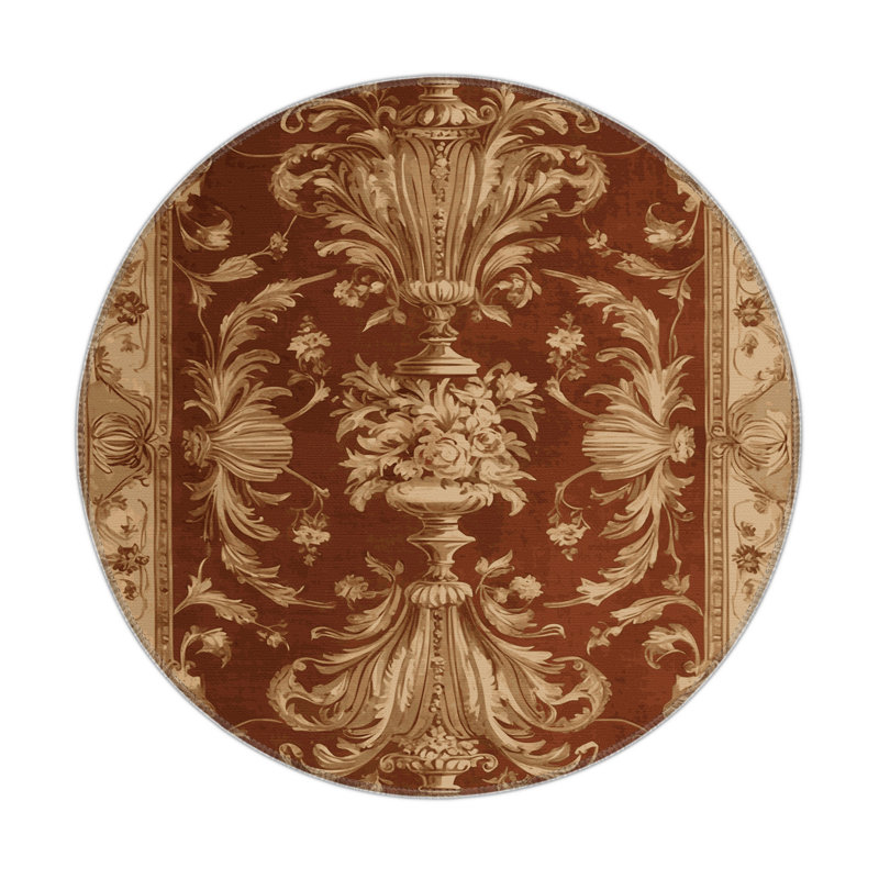 French Brown Indoor and Outdoor Area Rug, Round 5'