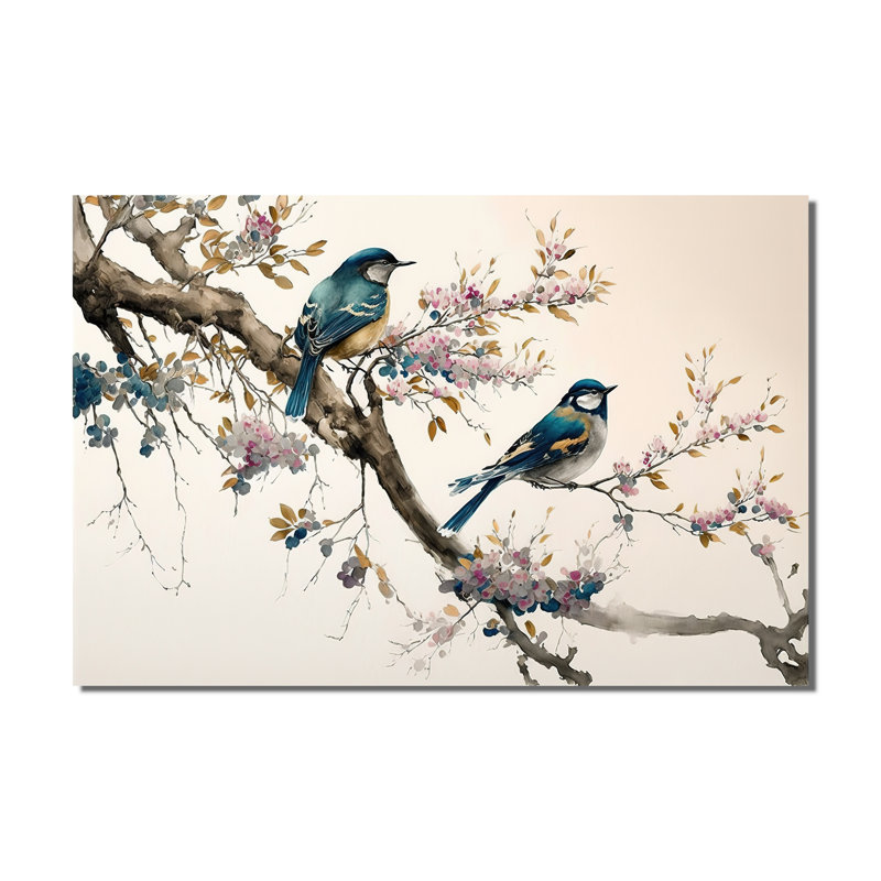 «Multicolor Birds On Plum Blossoms Tree», reproduction d'art sur toile, H 40 po x l 60 po