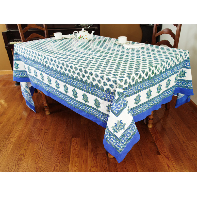 Floral 100% Cotton Tablecloth, Blue, 108" x 90"