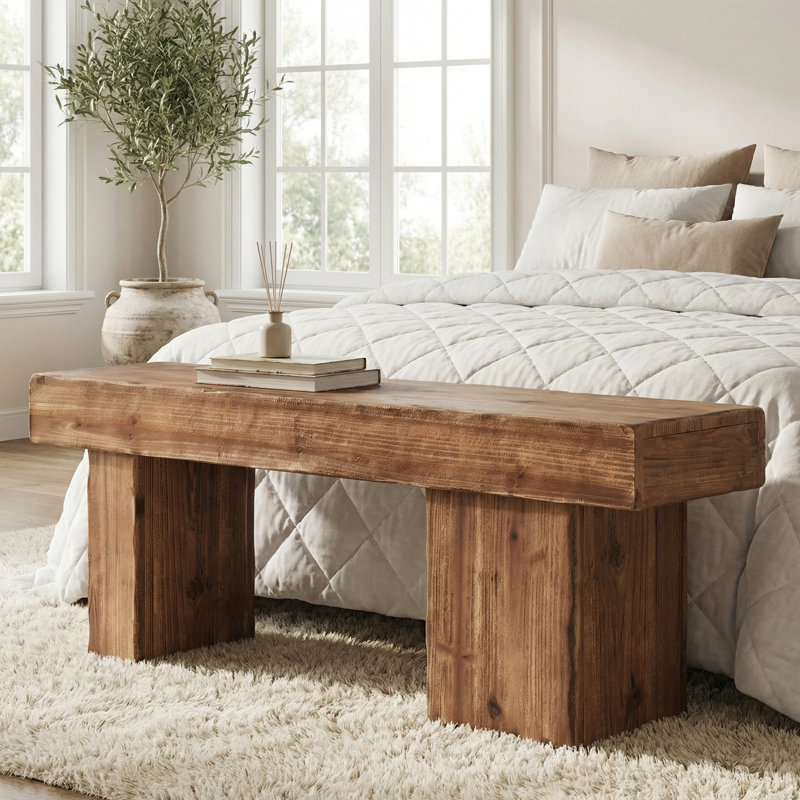 47" Rustic Farmhouse Solid Wood Bench, Entryway Bench with Heavy Duty Legs, Dining Bench for Kitchen, Living Room & Hallway