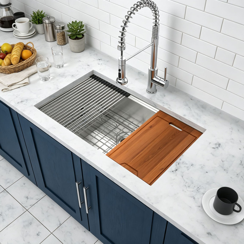 Évier de cuisine à cuve simple encastrable en acier inoxydable de calibre 16 Topcraft 30 po x 19 po x 9 po Topcraft