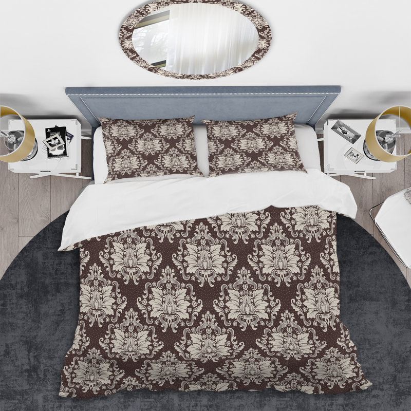 Damas brun - ensemble de housse de couette abstrait - microfibre de polyester