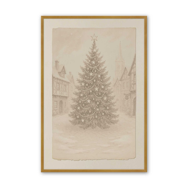 «Town Square Noel», reproduction d'art, Or poli, 11 po x 14 po