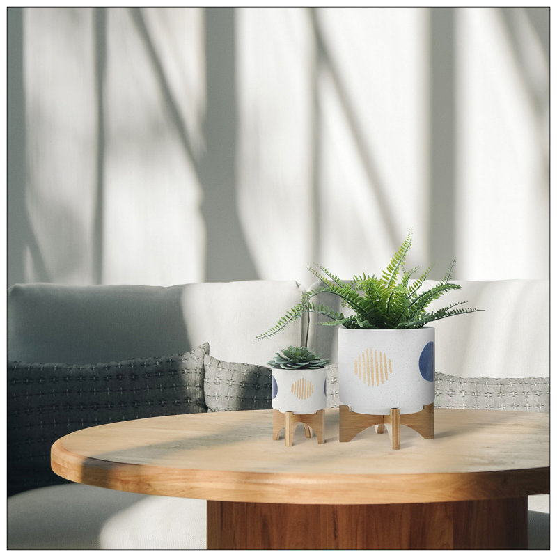 S/2 5/8" FUNKY PLANTER W/ STAND, WHITE