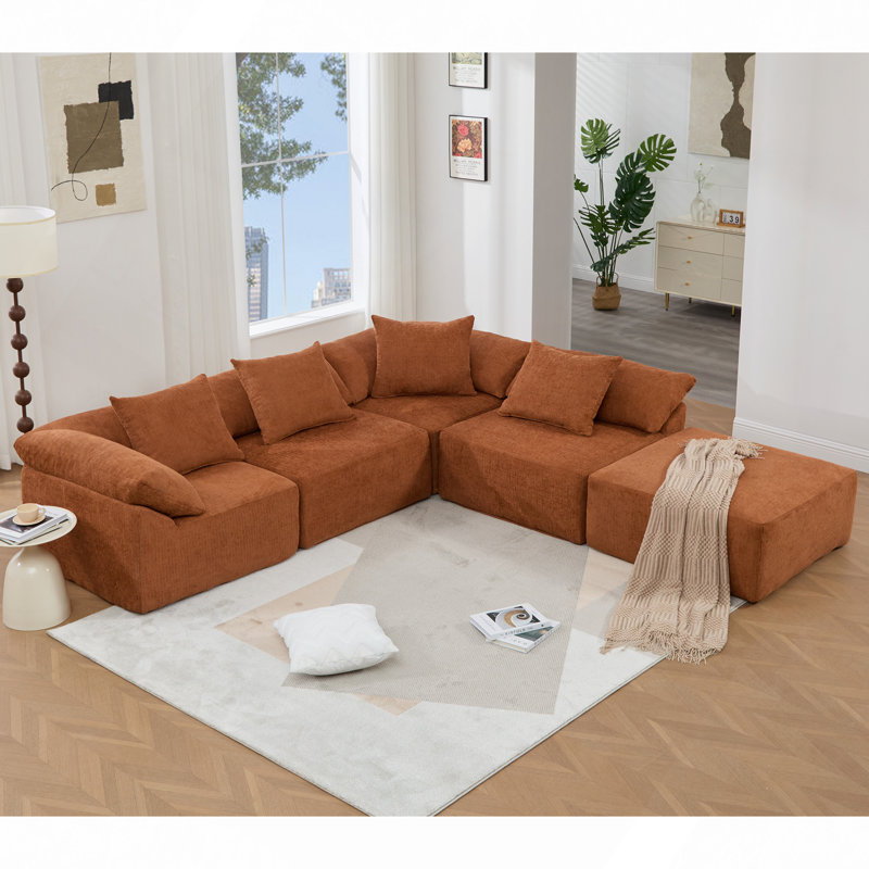 Canapé modulaire en forme de L de 142 po, sans assemblage, canapé 5 pièces, canapé-lit convertible, canapé entièrement compressé, canapé-lit à combinaison 5 places, chenille