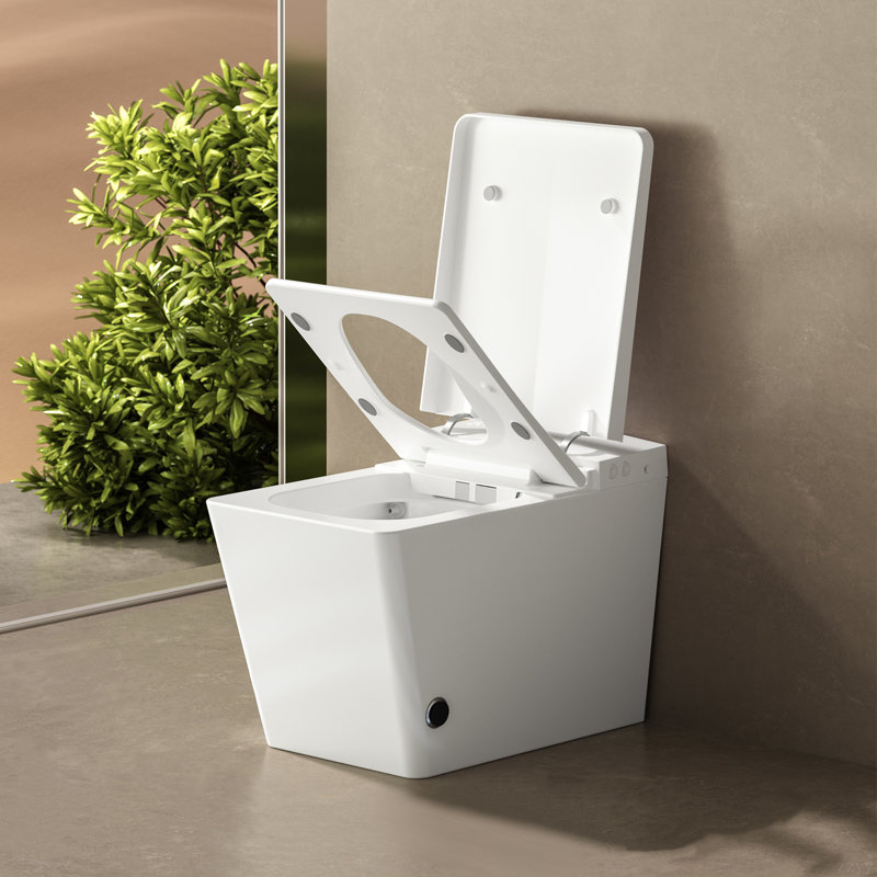 Square Smart Toilet With Built-In Tank For Bathroom, Remote Control, Tankless Bidet Toilet With Foot Touching Lid Opening, Auto Flush, Heated Seat, LED Digital Display, User Memory
