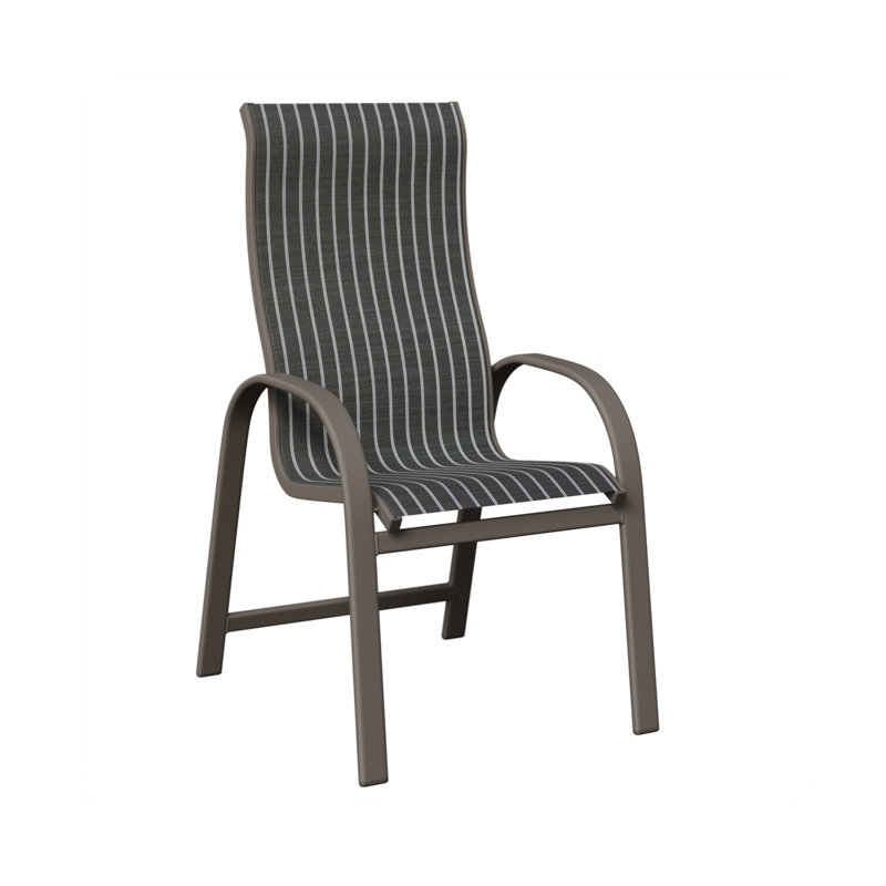 Chaise de salle à manger à haut dossier en aluminium graphite Amma, Whisper rayé bleu marine, Aluminium graphite